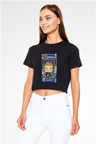 The Police Sting Baskılı Siyah Kadın Crop Top Tişört