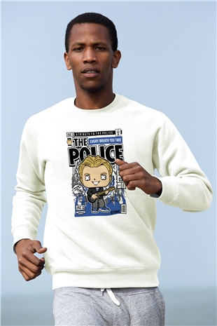 The Police Sting Baskılı Unisex Beyaz Sweatshirt