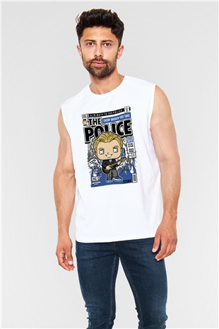 The Police Sting Baskılı Unisex Beyaz Kolsuz Tişört