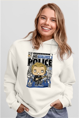 The Police Sting Baskılı Unisex Beyaz Hoodie