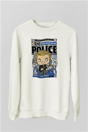 The Police Sting Baskılı Unisex Beyaz Sweatshirt