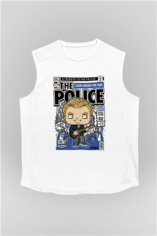 The Police Sting Baskılı Unisex Beyaz Kolsuz Tişört