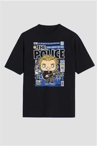 The Police Sting Baskılı Unisex Siyah Oversize Tişört