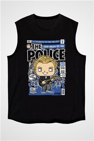 The Police Sting Baskılı Unisex Siyah Kolsuz Tişört