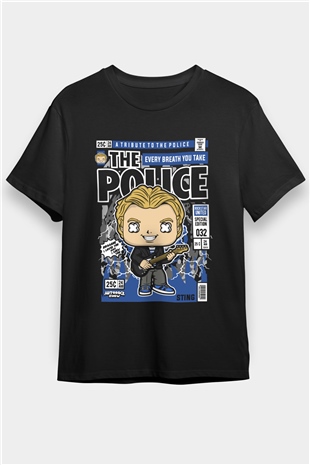 The Police Sting Baskılı Unisex Siyah Tişört