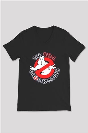 The Real Ghostbusters Hayalet Avcıları Siyah Unisex  V Yaka Tişört