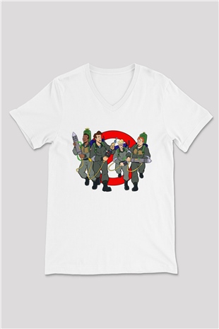 The Real Ghostbusters Hayalet Avcıları Beyaz Unisex V Yaka Tişört