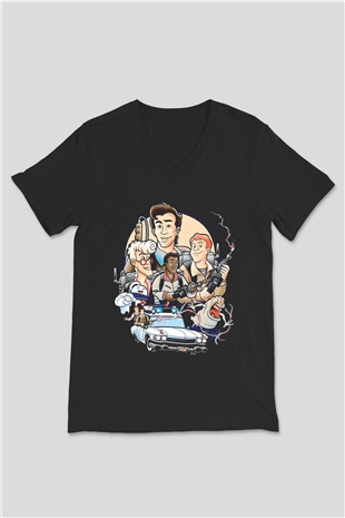 The Real Ghostbusters Hayalet Avcıları Siyah Unisex  V Yaka Tişört