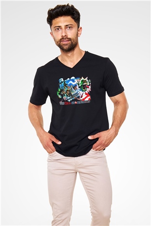 The Real Ghostbusters Hayalet Avcıları Siyah Unisex V Yaka Tişört