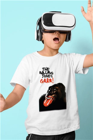 The Rolling Stones Logo Baskılı Beyaz Unisex Çocuk Tişört