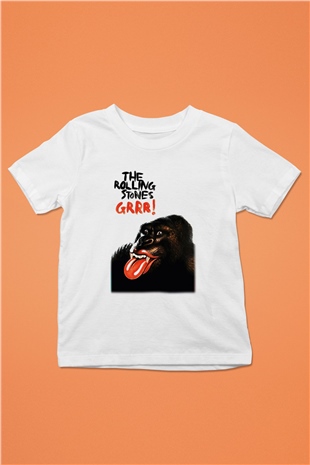 The Rolling Stones Logo Baskılı Beyaz Unisex Çocuk Tişört