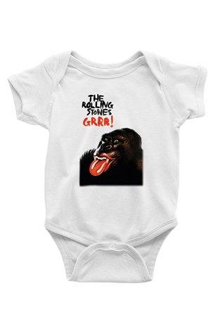 The Rolling Stones Logo Baskılı Beyaz Unisex Bebek Body - Zıbın