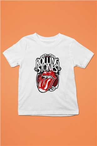 The Rolling Stones Logo Baskılı Beyaz Unisex Çocuk Tişört