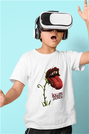 The Rolling Stones Logo Baskılı Beyaz Unisex Çocuk Tişört