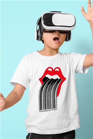 The Rolling Stones Logo Baskılı Beyaz Unisex Çocuk Tişört