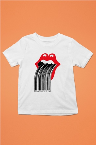 The Rolling Stones Logo Baskılı Beyaz Unisex Çocuk Tişört