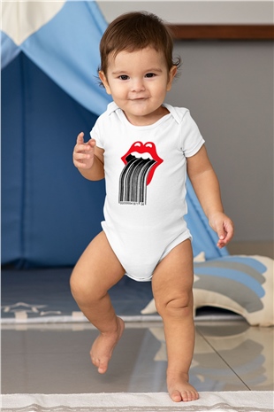 The Rolling Stones Logo Baskılı Beyaz Unisex Bebek Body - Zıbın