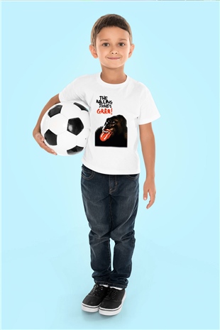 The Rolling Stones Logo Baskılı Beyaz Unisex Çocuk Tişört