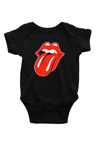 The Rolling Stones Logo Baskılı Siyah Bebek Body - Zıbın