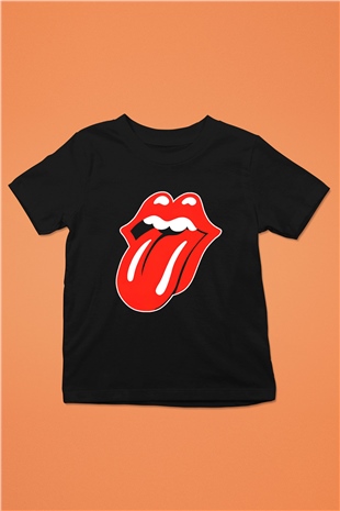 The Rolling Stones Logo Baskılı Siyah Unisex Çocuk Tişört
