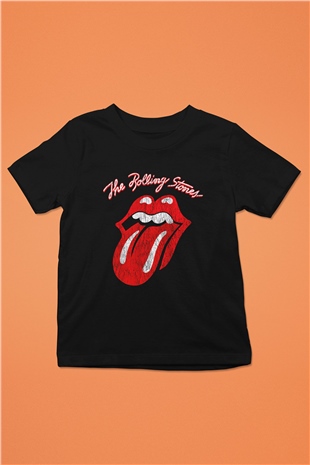 The Rolling Stones Logo Baskılı Siyah Unisex Çocuk Tişört