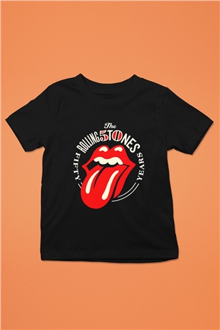 The Rolling Stones Logo Baskılı Siyah Unisex Çocuk Tişört