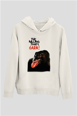 The Rolling Stones Logo Beyaz Unisex Kapşonlu Sweatshirt