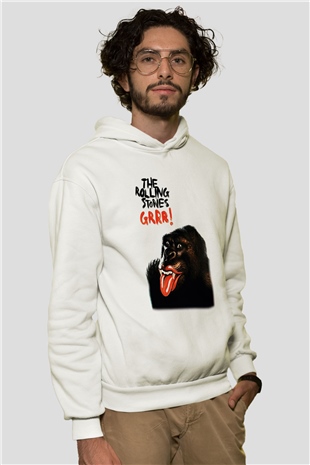 The Rolling Stones Logo Beyaz Unisex Kapşonlu Sweatshirt