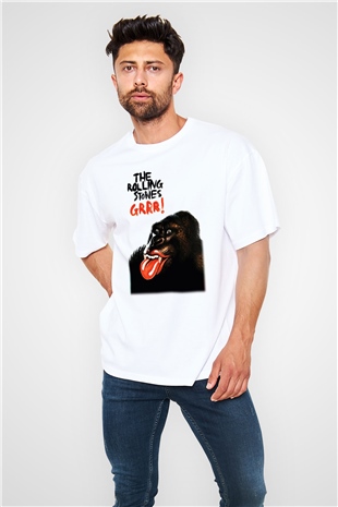 The Rolling Stones Logo Beyaz Unisex Oversize Tişört T-Shirt
