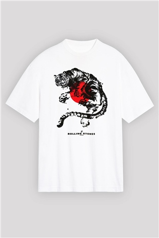 The Rolling Stones Logo Beyaz Unisex Oversize Tişört T-Shirt