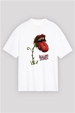 The Rolling Stones Logo Beyaz Unisex Oversize Tişört T-Shirt