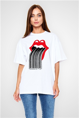 The Rolling Stones Logo Beyaz Unisex Oversize Tişört T-Shirt