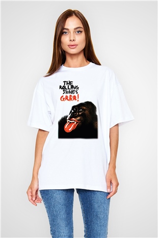 The Rolling Stones Logo Beyaz Unisex Oversize Tişört T-Shirt