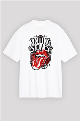 The Rolling Stones Logo Beyaz Unisex Oversize Tişört T-Shirt