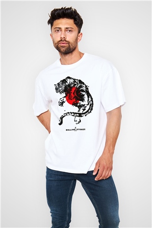 The Rolling Stones Logo Beyaz Unisex Oversize Tişört T-Shirt