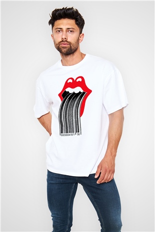 The Rolling Stones Logo Beyaz Unisex Oversize Tişört T-Shirt
