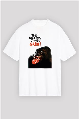 The Rolling Stones Logo Beyaz Unisex Oversize Tişört T-Shirt