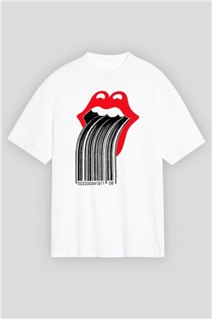 The Rolling Stones Logo Beyaz Unisex Oversize Tişört T-Shirt