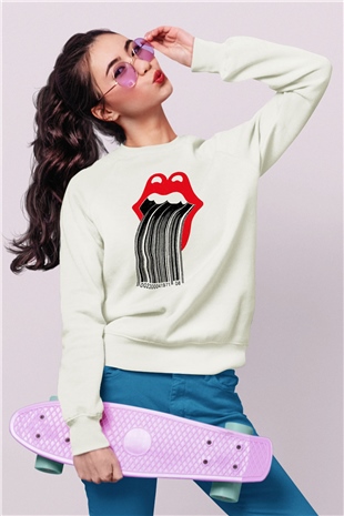 The Rolling Stones Logo Beyaz Unisex Sweatshirt
