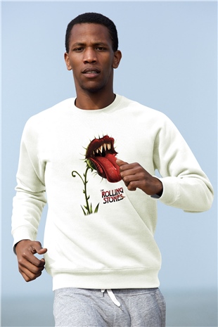 The Rolling Stones Logo Beyaz Unisex Sweatshirt