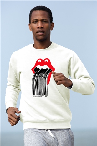 The Rolling Stones Logo Beyaz Unisex Sweatshirt