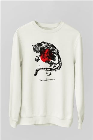 The Rolling Stones Logo Beyaz Unisex Sweatshirt