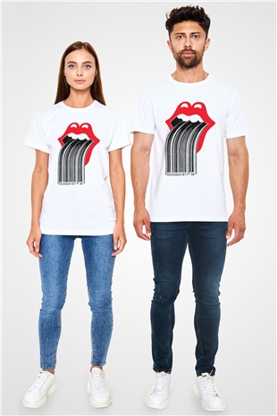 The Rolling Stones Logo Beyaz Unisex Tişört T-Shirt - TişörtFabrikası