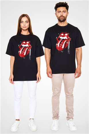 The Rolling Stones Logo Siyah Unisex Oversize Tişört T-Shirt