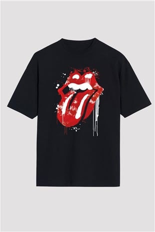 The Rolling Stones Logo Siyah Unisex Oversize Tişört T-Shirt