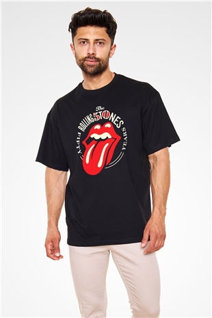 The Rolling Stones Logo Siyah Unisex Oversize Tişört T-Shirt