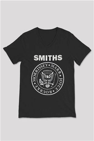 The Smiths Baskılı Unisex Siyah V Yaka Tişört - Tshirt