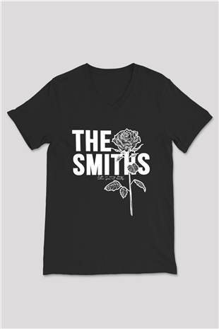 The Smiths Baskılı Unisex Siyah V Yaka Tişört - Tshirt