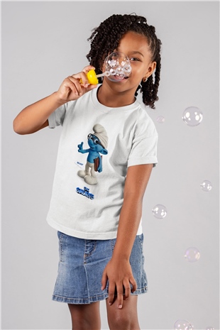 The Smurfs Şirinler Baskılı Beyaz Unisex Çocuk Tişört