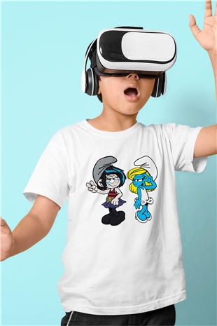 The Smurfs Şirinler Baskılı Beyaz Unisex Çocuk Tişört